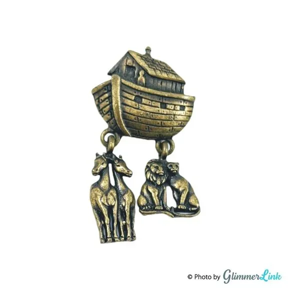 Vintage JJ Jonette Jewelry ARTIFACTS Bronze Tone Noah's Ark Pin - Picture 3 of 8